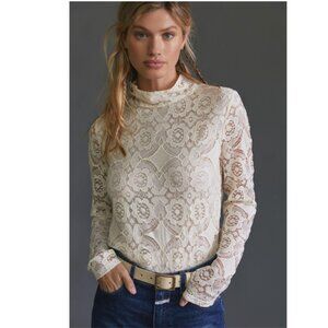 Anthropologie Maeve Lace Mock Neck Top